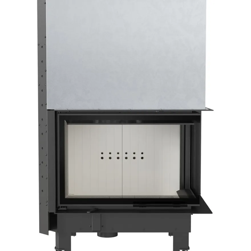 Kamineinsatz aus Stahl KRATKI MBA rechts 17 kW Ø 200 mit Schiebetür gebogenes Glas