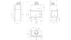 Kamineinsatz aus Stahl KRATKI MBO links 15 KW Ø 200 schwarz Verkleidung