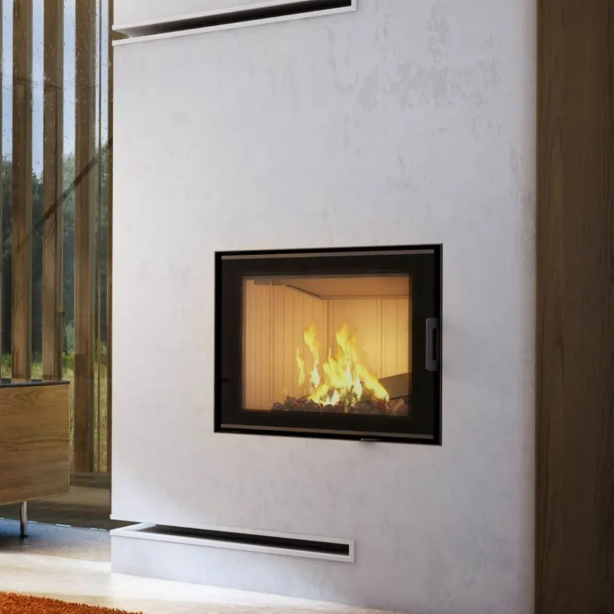 Kamineinsatz aus Stahl KRATKI NADIA 10 kW Ø 200 schwarz Verkleidung