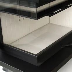 Kamineinsatz aus Stahl KRATKI MBM links 10 kW Ø 200 mit Schiebetür gebogenes Glas