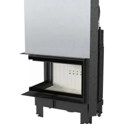 Kamineinsatz aus Stahl KRATKI MBM links 10 kW Ø 200 mit Schiebetür gebogenes Glas