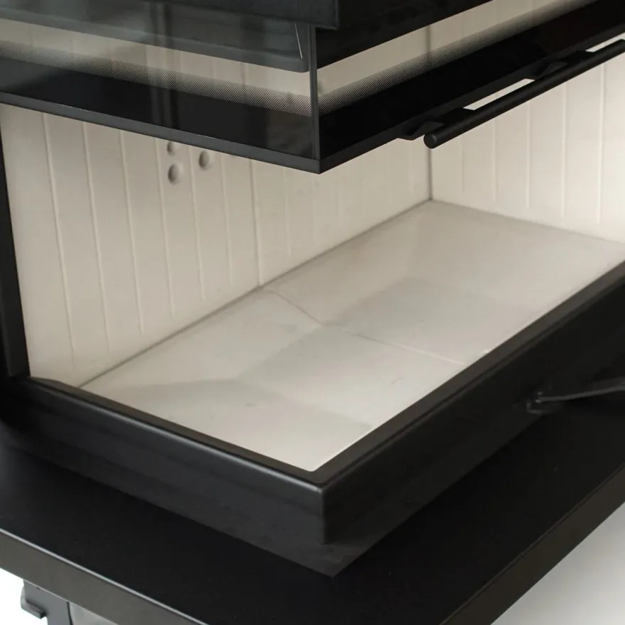 Kamineinsatz aus Stahl KRATKI MBM links 10 kW Ø 200 gebogenes Glas
