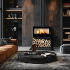 Kaminofen aus Stahl KRATKI KARI 95 Ø 180 14 kW Platz für Holz mit Türfeder