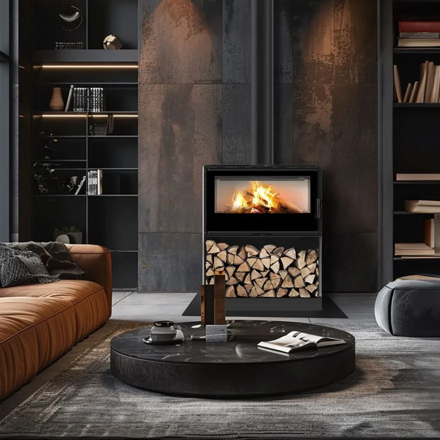 Kaminofen aus Stahl KRATKI KARI 95 Ø 180 14 kW Platz für Holz mit Türfeder