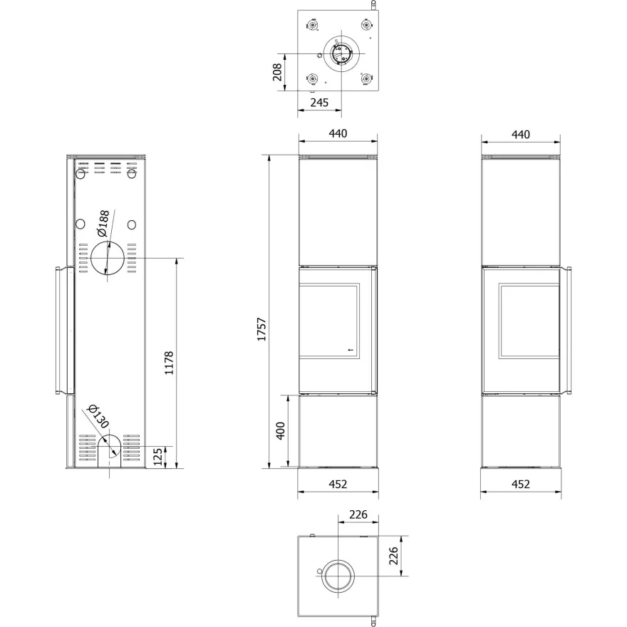 Kaminofen aus Stahl KRATKI REN/L links Ø 150 7 kW mit Türfeder