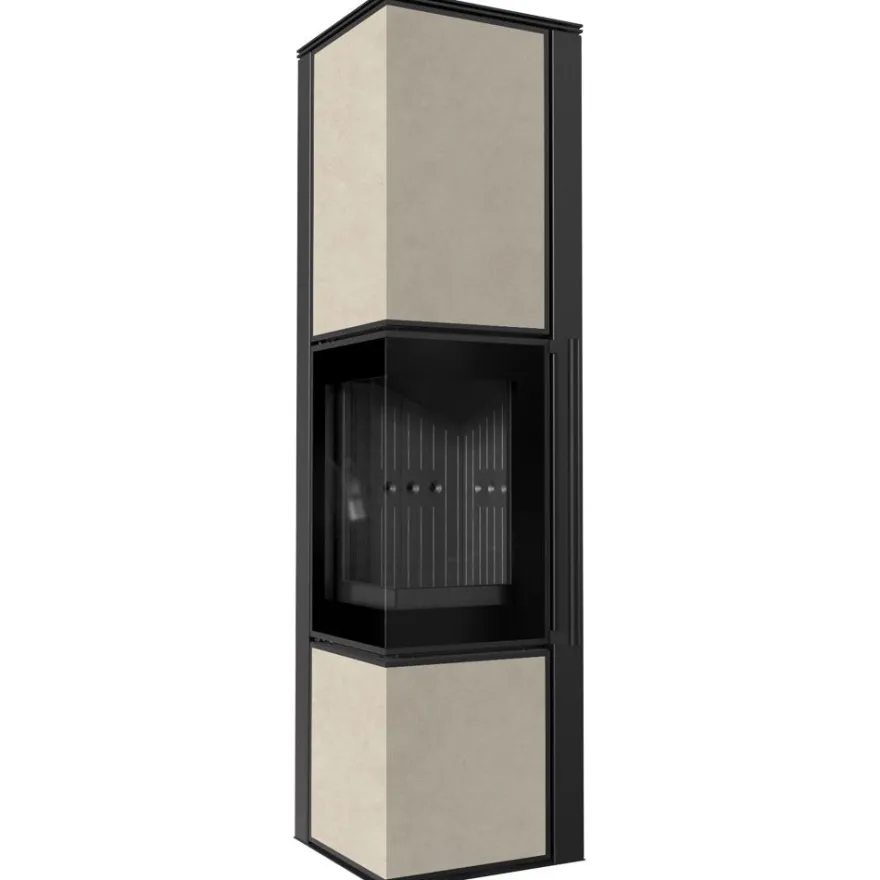 Kaminofen aus Stahl KRATKI TORA/L 8 kW Ø 150 Quarzsinter FOKOS SALE schwarz Verkleid