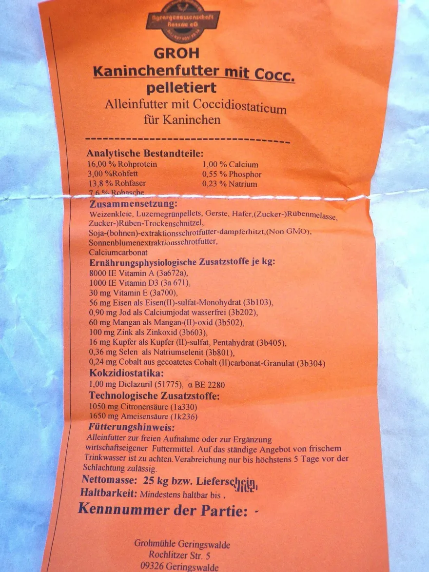 Kaninchenfutter Hasenfutter Pellets Alleinfutter mit Cocc. 5kg