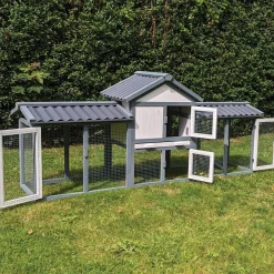 Kaninchenstall Picasso grau weiss mit PVC Welldach