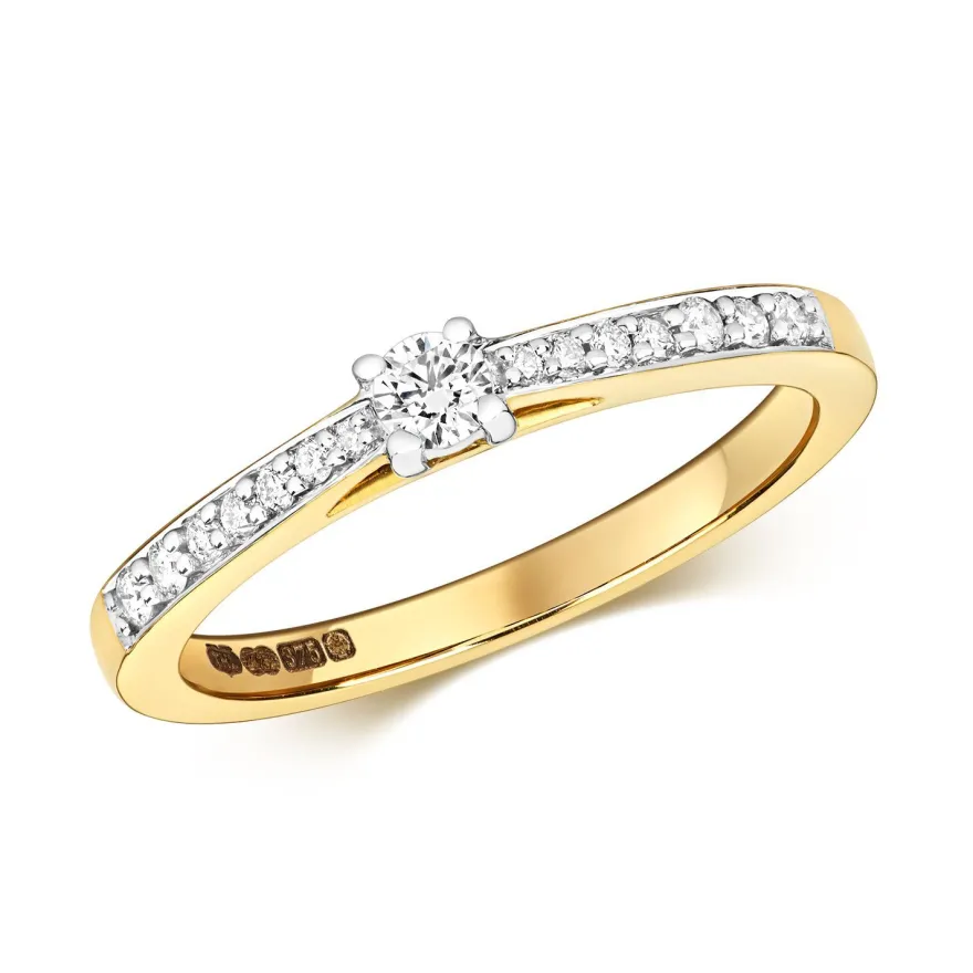9 Karat (375) Gold Damen - Diamant Solitärring Brillant-Schliff 0.22 Karat H - I1