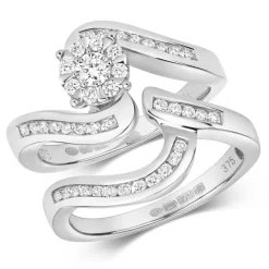 9 Karat (375) Weißgold Damen - Diamant Ringe (Bridal Set)