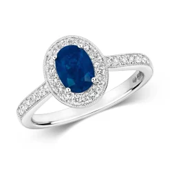 9 Karat (375) Weißgold Diamant Ring Brillant-Schliff 0.33 Karat HI - I1 mit Saphir