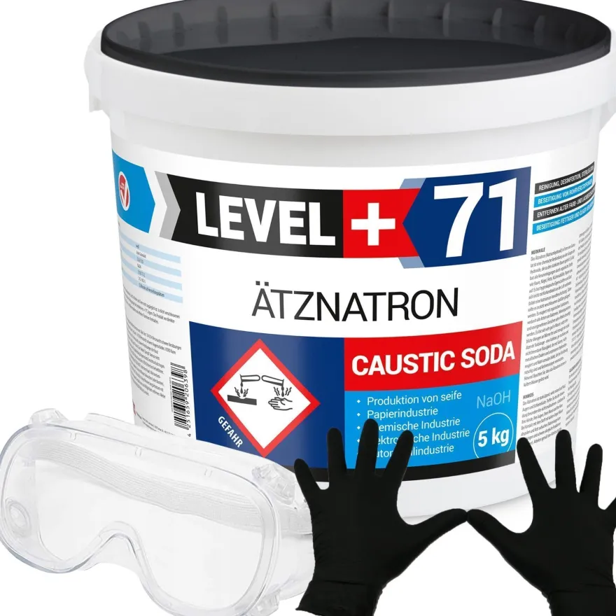 Kaustisches Soda Eimer 1x5kg Ätznatron + Handschuhe + Schutzbrille L+71
