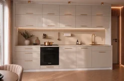 Küchenzeile Emma 330 cm Champagner Matt- Küche, Küchenblock 3,3m, mit Arbeitsplatte