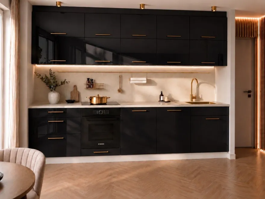 Küchenzeile Emma 330 cm Champagner Matt- Küche, Küchenblock 3,3m, mit Arbeitsplatte