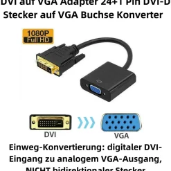 K30 DVI auf VGA Adapter 24 + 1 Pin DVI-D Stecker auf VGA Buchse Konverter 1080P 23cm