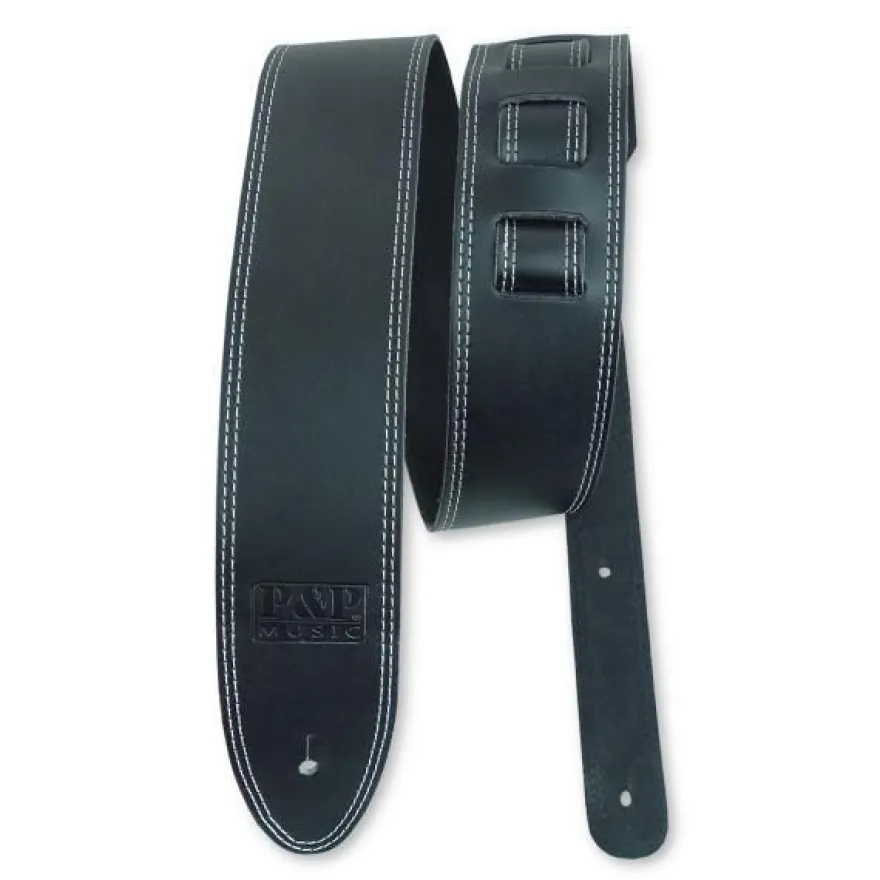 keepdrum Gitarrengurt aus Echt-Leder Schwarz mit Doppelnaht