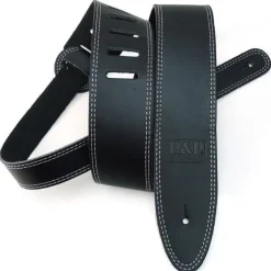 keepdrum Gitarrengurt aus Echt-Leder Schwarz mit Doppelnaht