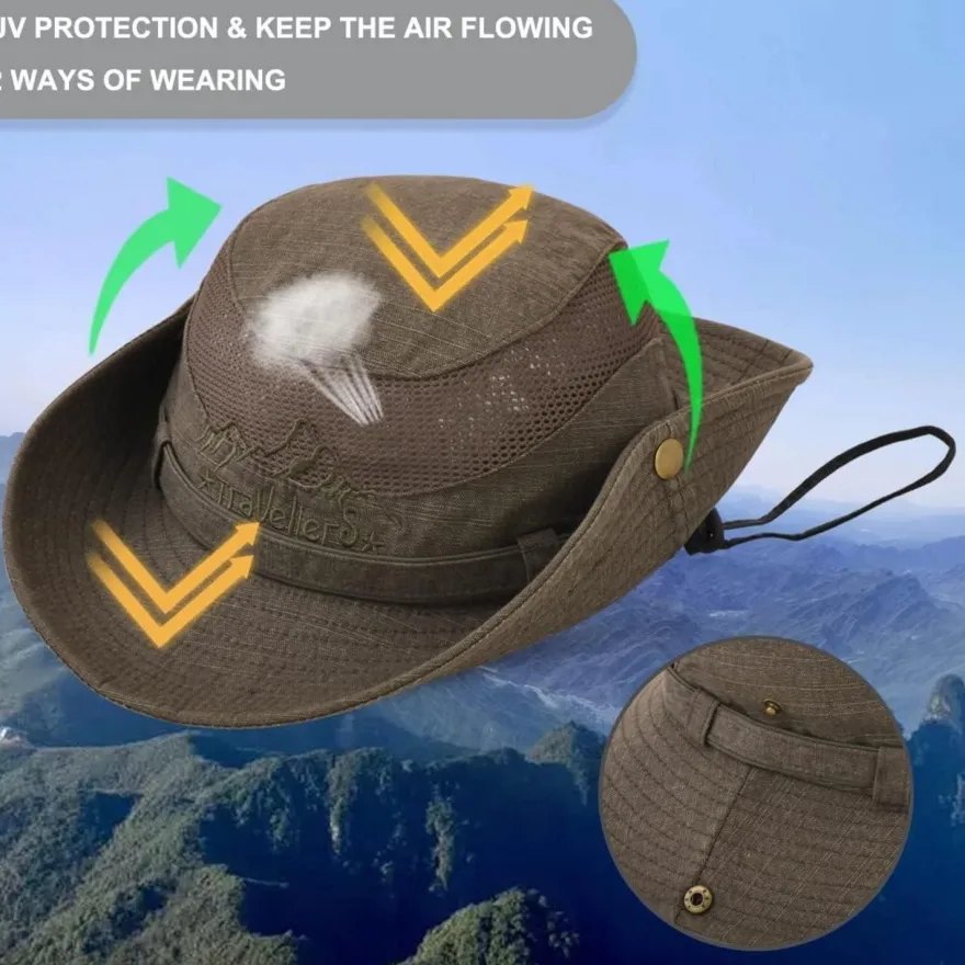KeepSa Sommerhut Herren Safari Fischerhut Baumwolle-Leinen, atmungsaktiv