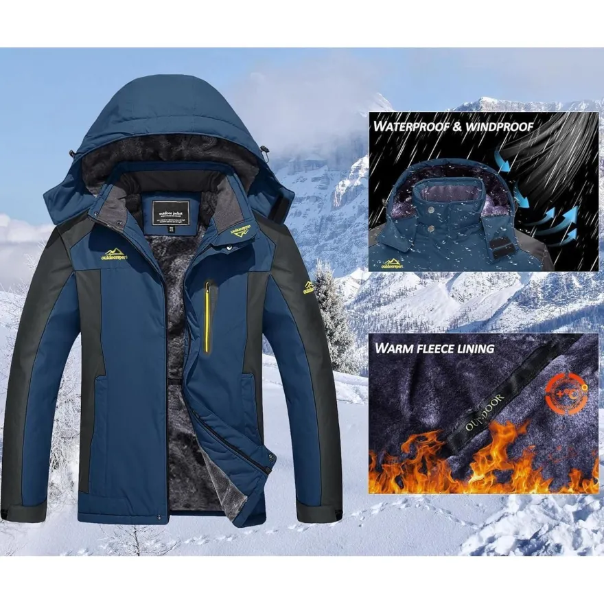 Kefitevd Herren Winterjacke Wasserdicht Warm Gefüttert Skijacke Outdoor