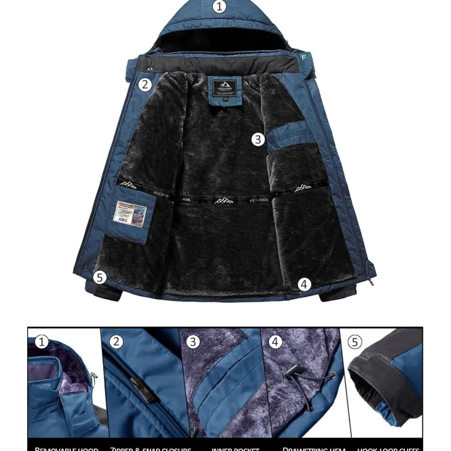 Kefitevd Herren Winterjacke Wasserdicht Warm Gefüttert Skijacke Outdoor