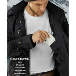 Kefitevd Herren Winterjacke Warm Gefüttert mit Abnehmbarer Kapuze, Cargo Parka