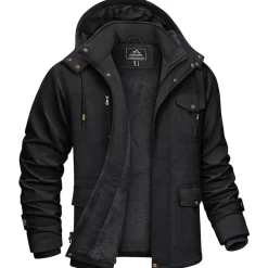 Kefitevd Herren Winterjacke Warm Gefüttert mit Abnehmbarer Kapuze, Cargo Parka