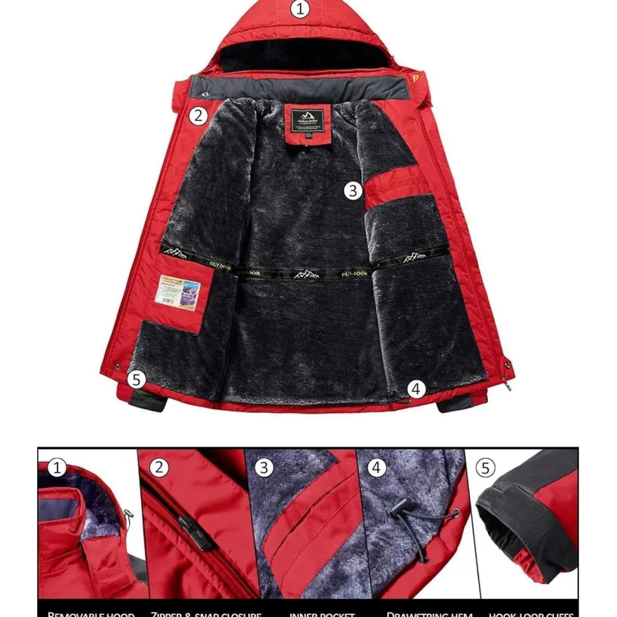 Kefitevd Herren Winterjacke Wasserdicht Warm Gefüttert Skijacke Outdoor