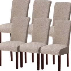Keluina Moderne Stuhlhussen im 6er Set, Khaki, Stretch, abnehmbar & waschbar