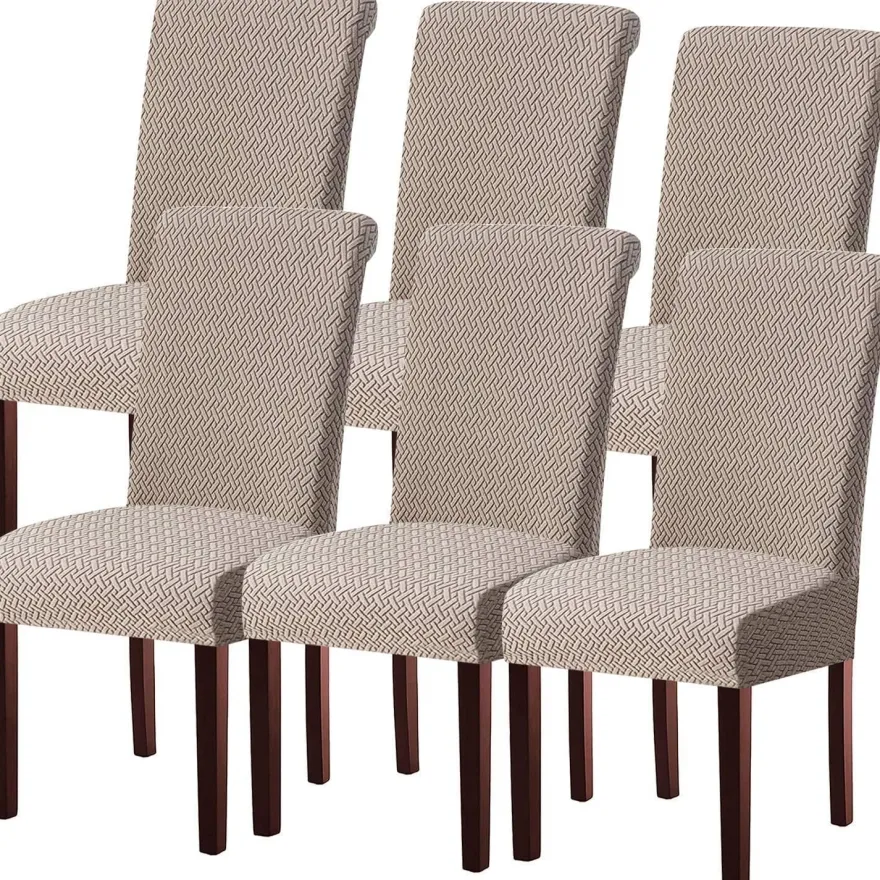 Keluina Moderne Stuhlhussen im 6er Set, Khaki, Stretch, abnehmbar & waschbar