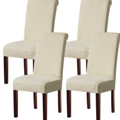 Keluina Moderne Stuhlhussen Creme 4er Set - Waschbare Stretchbezüge für