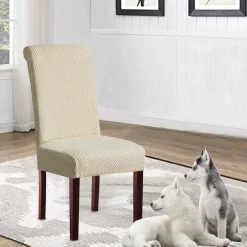 Keluina Moderne Stuhlhussen Creme 4er Set - Waschbare Stretchbezüge für