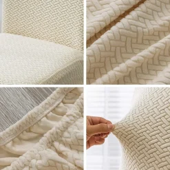 Keluina Moderne Stuhlhussen Creme 4er Set - Waschbare Stretchbezüge für