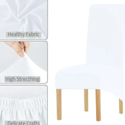Keluina XL Stuhlhussen für Esszimmer mit hoher Rückenlehne, Spandex, Weiß