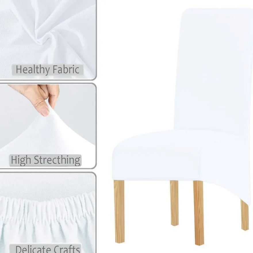 Keluina XL Stuhlhussen für Esszimmer mit hoher Rückenlehne, Spandex, Weiß