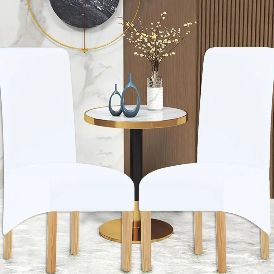 Keluina XL Stuhlhussen für Esszimmer mit hoher Rückenlehne, Spandex, Weiß