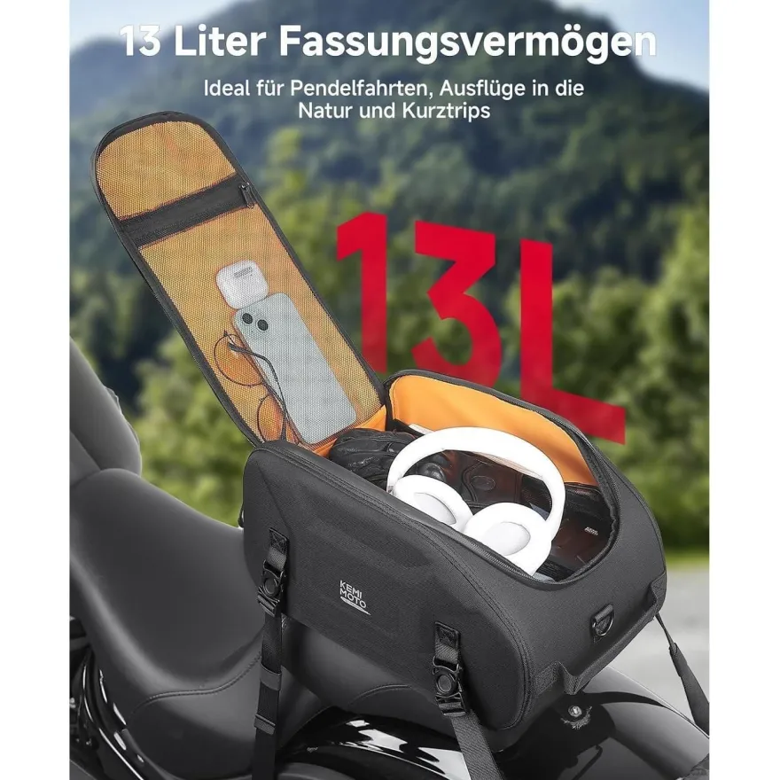 Kemimoto 13L Motorrad Hecktasche Wasserdicht, Multifunktional, 3-in-1