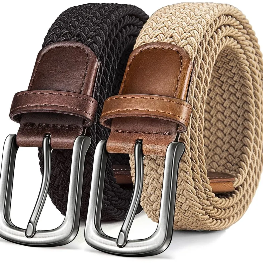 Kemisant 2er Elastischer Flechtgürtel Herren Damen, Stoffgürtel Geflochten
