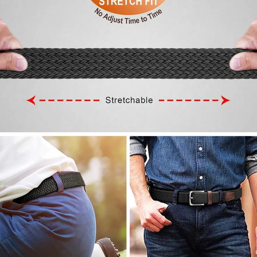 Kemisant 2er Elastischer Flechtgürtel Herren Damen, Stoffgürtel Geflochten