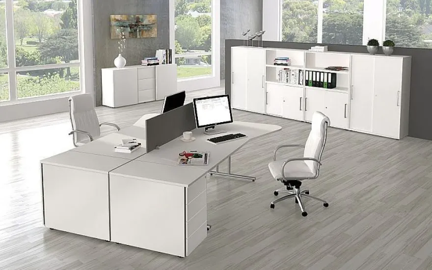 Kerkmann Schreibtisch START UP Freiform 195 x 80/100 x 75 cm C-Fuß-Gestell alusilb