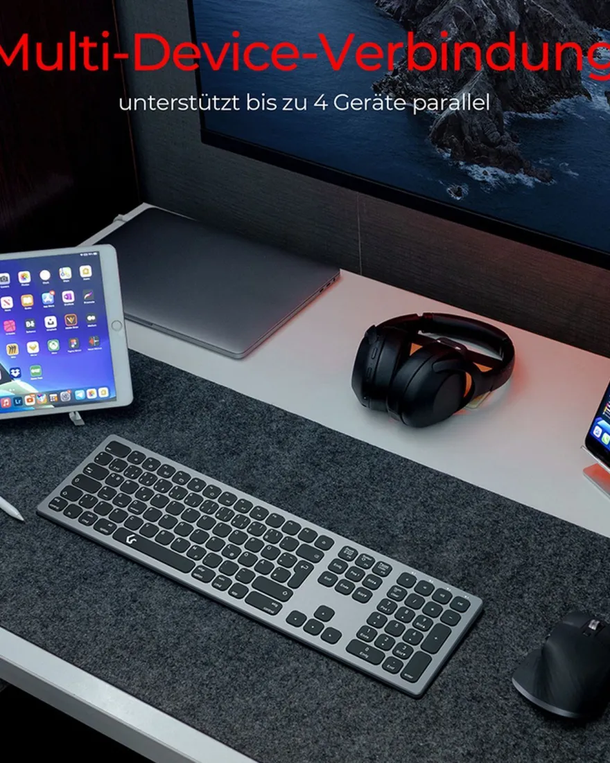 KeySonic KSK-8023BTRF (DE), Full-Size Aluminium Tastatur, Bluetooth® & RF, für Window
