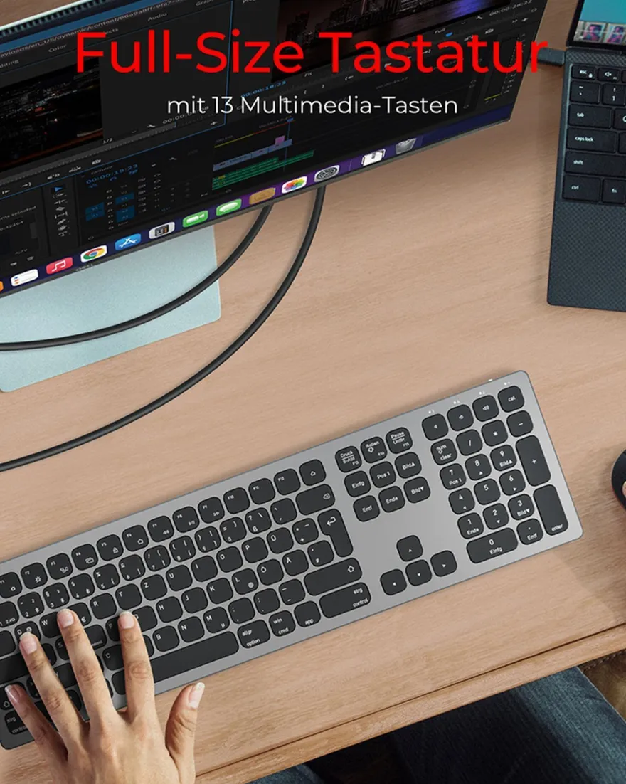 KeySonic KSK-8023BTRF (DE), Full-Size Aluminium Tastatur, Bluetooth® & RF, für Window