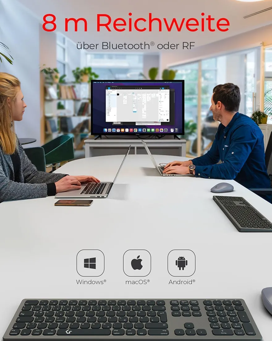 KeySonic KSK-8023BTRF (DE), Full-Size Aluminium Tastatur, Bluetooth® & RF, für Window