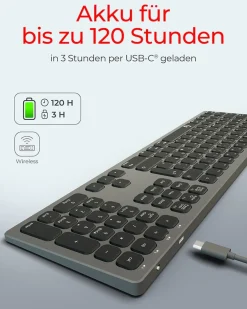 KeySonic KSK-8023BTRF (DE), Full-Size Aluminium Tastatur, Bluetooth® & RF, für Window