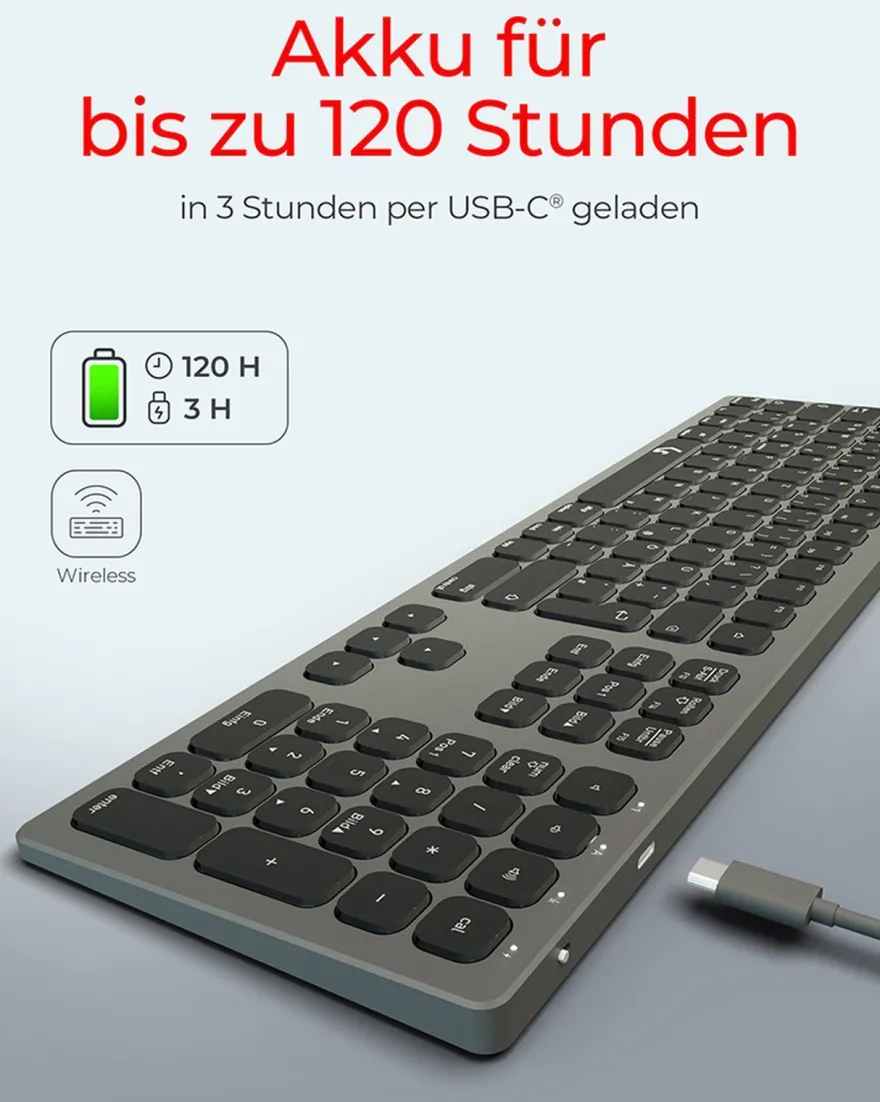 KeySonic KSK-8023BTRF (DE), Full-Size Aluminium Tastatur, Bluetooth® & RF, für Window