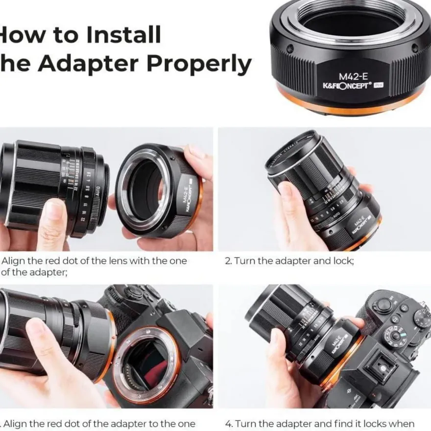 K&F Concept M10105 M42-NEX Hochpräziser Objektivadapter für Sony NEX E-Mount
