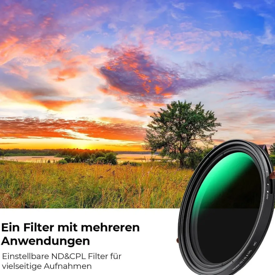 K&F Concept Nano-D Serie 62mm ND/CPL 2-in-1 Filter - Variable Graufilter
