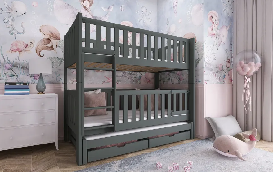 Kinderbett / Etagenbett Ksawery - Weiß / Beige / Grau / Graphit - verschiedene Größen