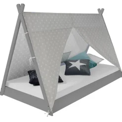 Kinderbett mit Matratze TIPI 90x200 Jugendbett weiß grau Holzbett Kinderzimmer