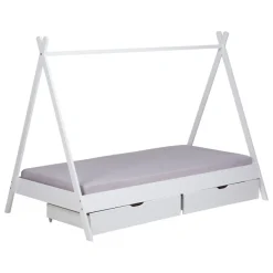 Kinderbett mit Matratze TIPI 90x200 Jugendbett weiß grau Holzbett Kinderzimmer