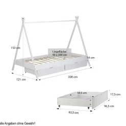 Kinderbett mit Matratze TIPI 90x200 Jugendbett weiß grau Holzbett Kinderzimmer